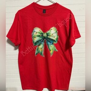 New Gildan Red Tshirt grinch furry green bow lights Adult sizes XS S M L XL